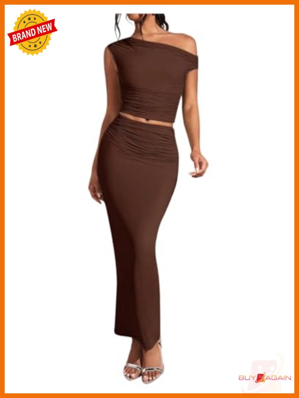 Women's Two Piece Ruched Bodycon Skirt Set Asymmetrical Crop Top Club Outfit